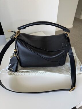 Loewe Black Small Featherlight Puzzle Bag with Gold Hardware